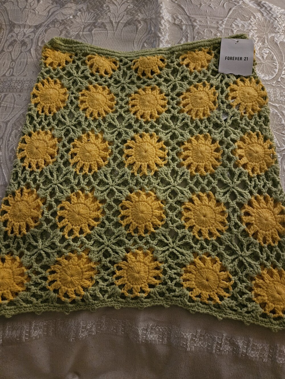 Forever 21 Crochet Daisy Mini Skirt - Yellow & Light Green